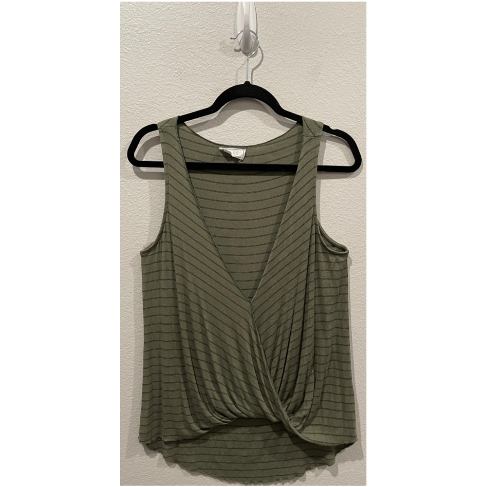 SAGE THE LABEL Olive Green Striped Tank Top